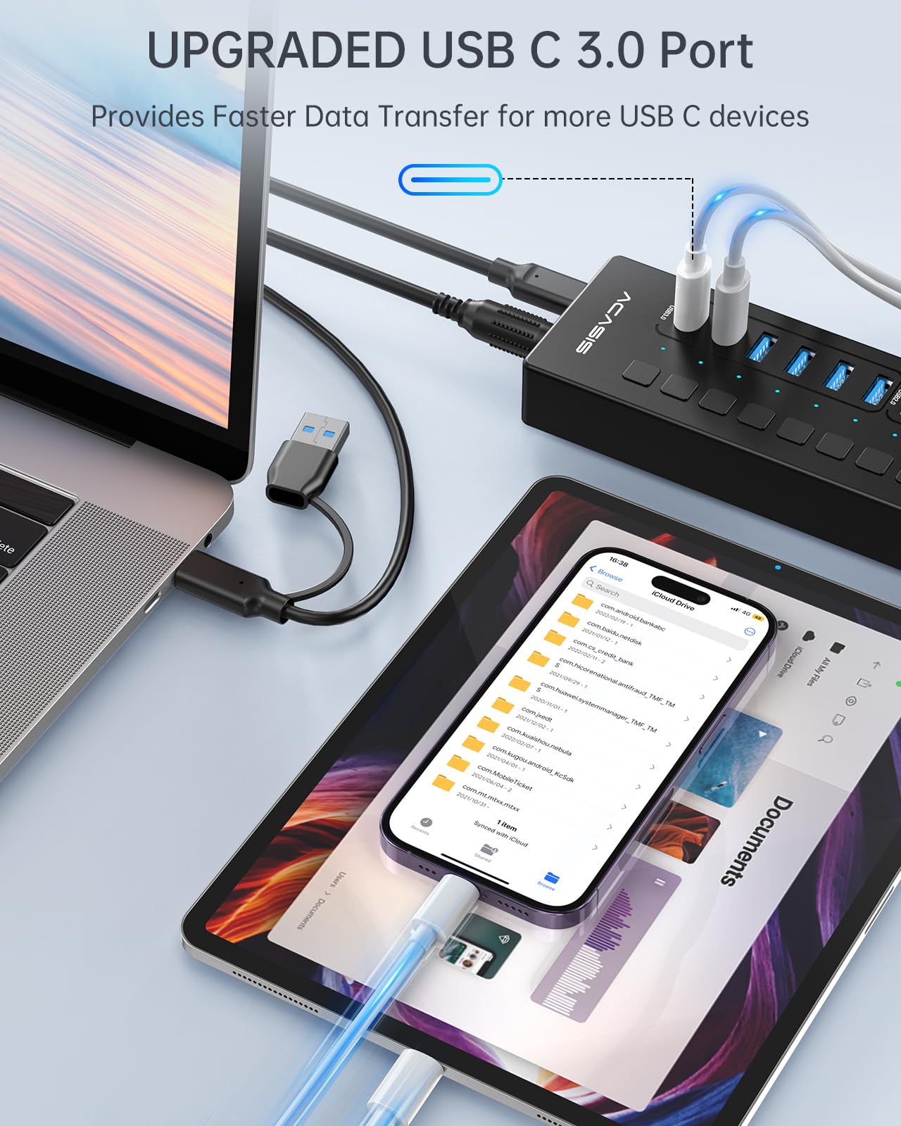 Amazon | ACASIS USB3.0ハブ、ACASIS 16ポートUSBハブ給電 (USB C 3.0+